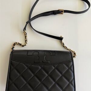 Tory Burch Black and Gold Quilted Crossbody Bag